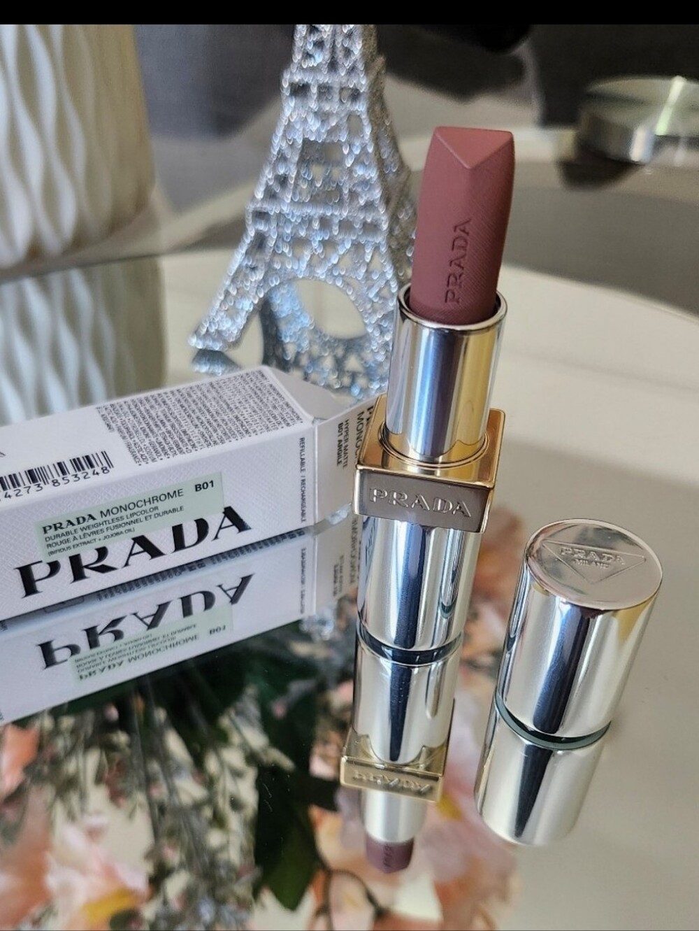 Prada Monochrome Lipstick B01 Dusty Mauve - Matte Mauve Nude